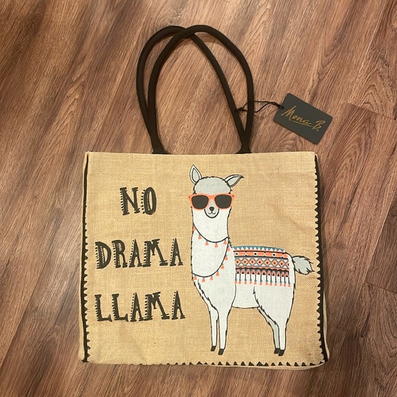 Mona B Handbags - No Drama Llama Burlap Tote Bag, NWT